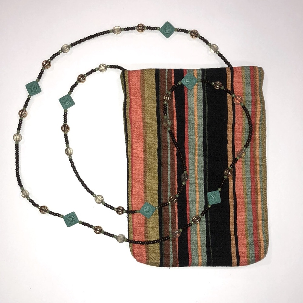 NEW handmade crossbody purse with beaded crystal strap! Good luck motif beads :)